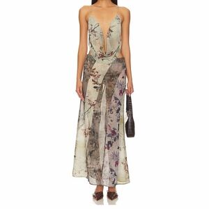 Floral Print Plunge Maxi Jumpsuit in Sage